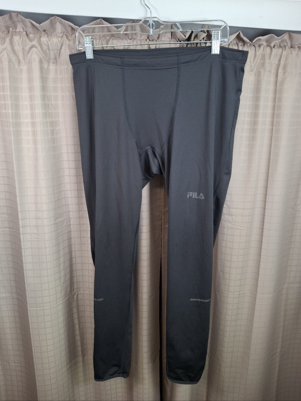 FILA Black Running Pants Reflective Decals Drawstring Waist Size Large